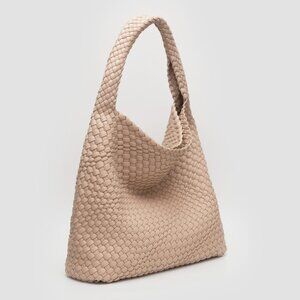 Beige Tiara Woven Hobo Tote Bag